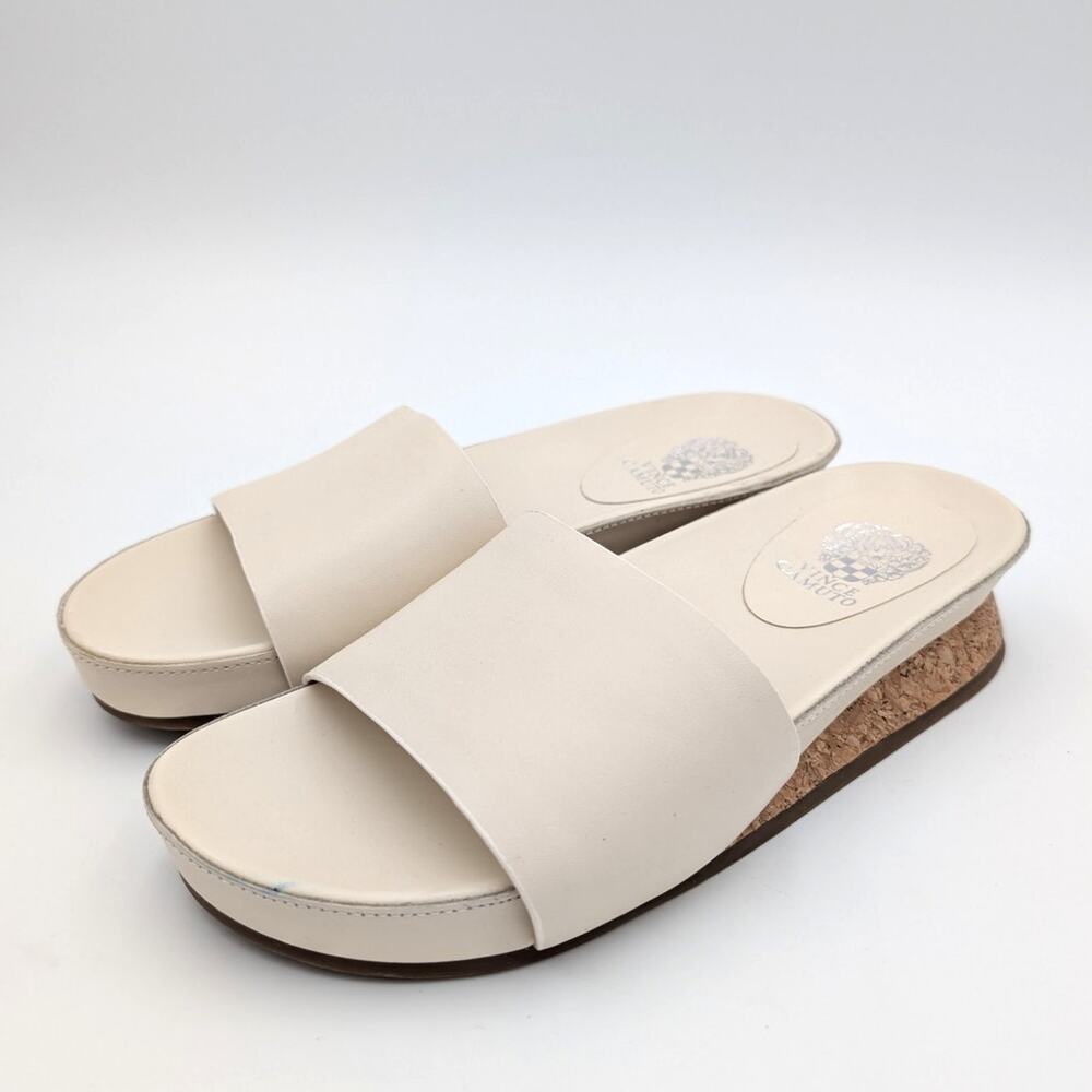 Vince Camuto Febba Wedge Slide Sandals Open Toe Women's Ivory Size US7.5M EU38